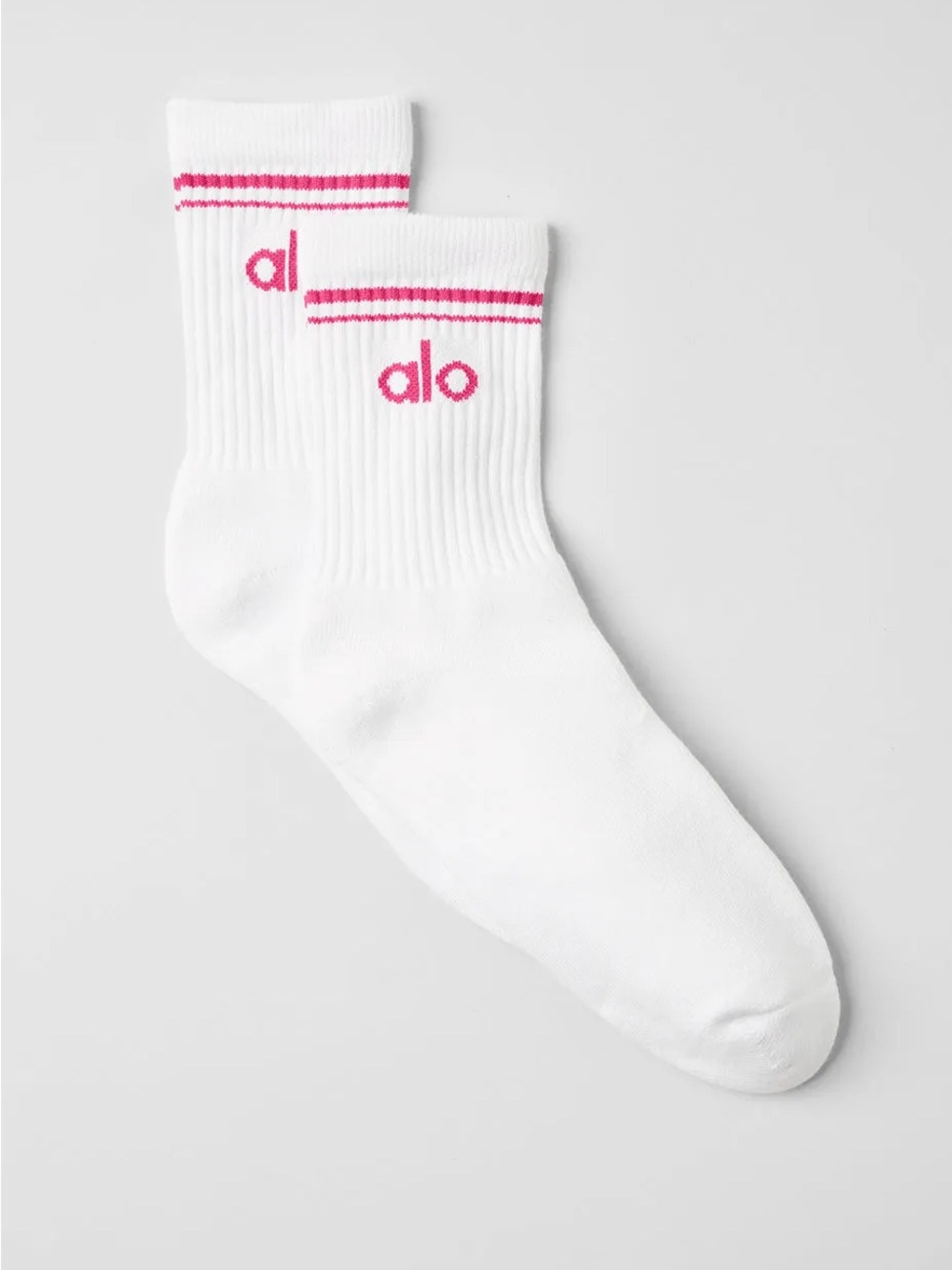 ALO Yoga Unisex Half–Crew Throwback Socks 🧦 White/Pink Summer Crush Size: M